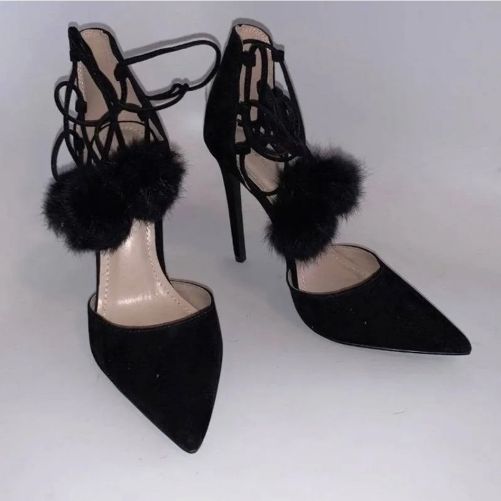 Shoe Republic LA Pompom Lace-Up Pumps